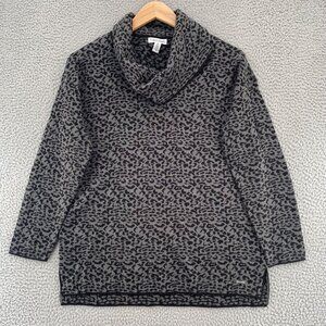 Calvin Klein Sweater Womens Medium Gray Black Animal Print Cowl Neck Pullover